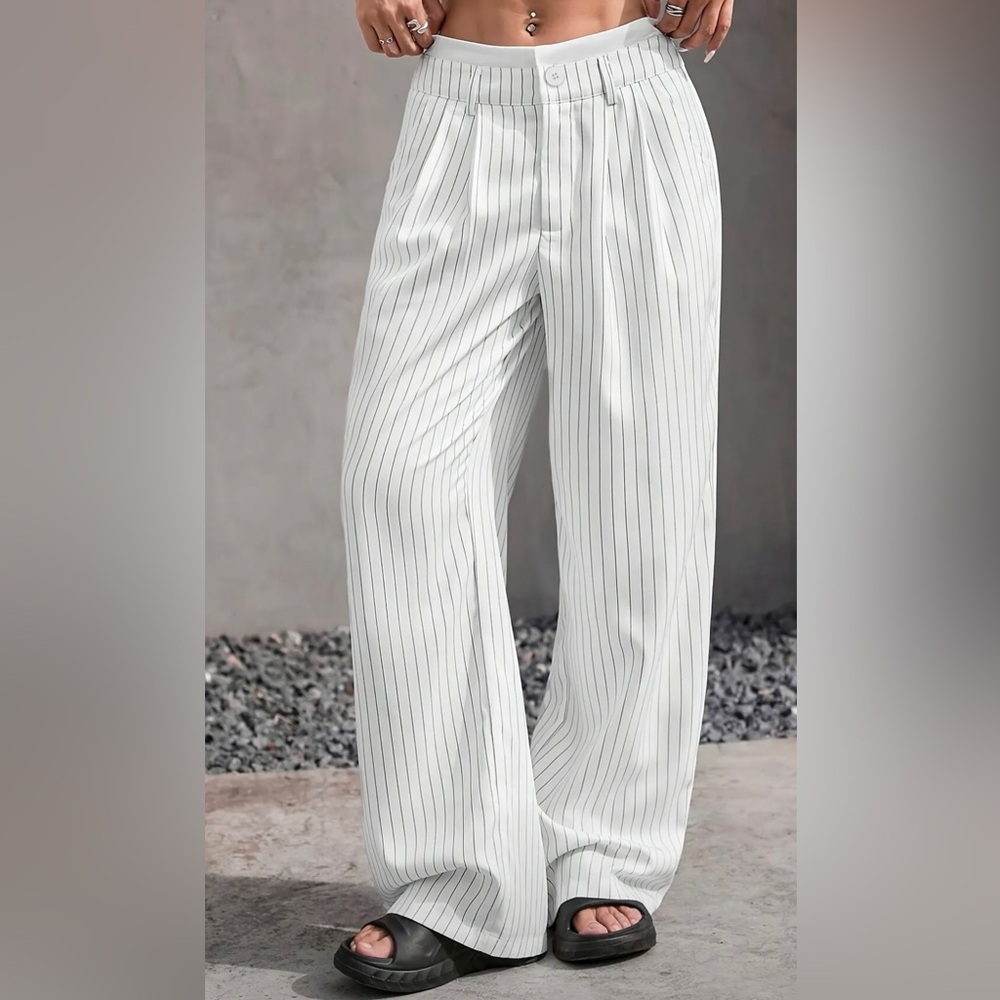 White and Black Dress Pants with Pinstripes